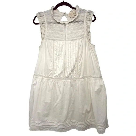 Sezane Sophie White Cotton Lace Ruffle Bohemian Mini Dress Women’s US 10 EU 42 - Picture 5 of 13